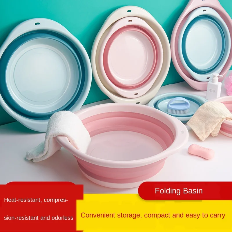 

1pc Plastic Folding Basins Portable Wash Basins Folding Laundry Tub Bathroom Kitchen AccessoriesTravel Folding Wash Basin