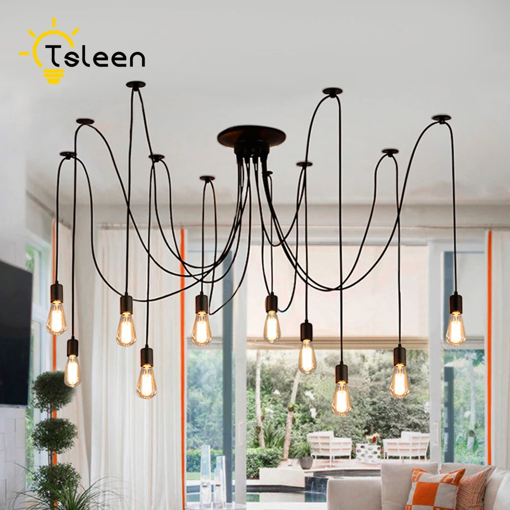 

TSLEEN E27 E26 Retro Nordic Spider Pendant Led Lamp Adjustable Swag Light Holder Set Pendant Lights Vintage Loft Lampe Luminaria