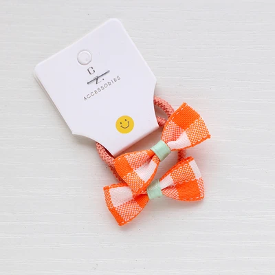 2PCS Orange Lattice Bowknot Girls Hair Accessories Princess Headwear Kids Elastic Bands Baby Headdress Children Ropes | Аксессуары для