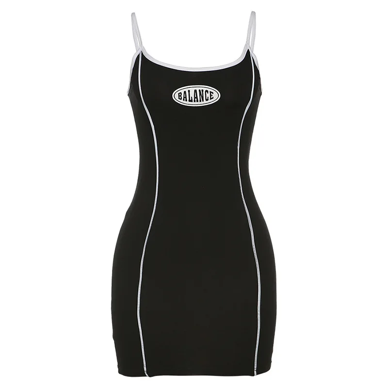 

Dress Sexy Dresses Spaghetti Strap Dress Letter Print Reflective Webbing Halter Bodycon Slim Fit Hip Summer Clubwear Women Mini