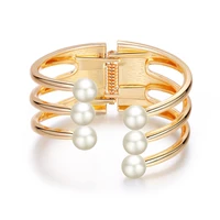 ornapeadia hot selling multi layer irregular semi closed pearl wide brim bracelet for women luxury jewelry wholesale cuff bangle