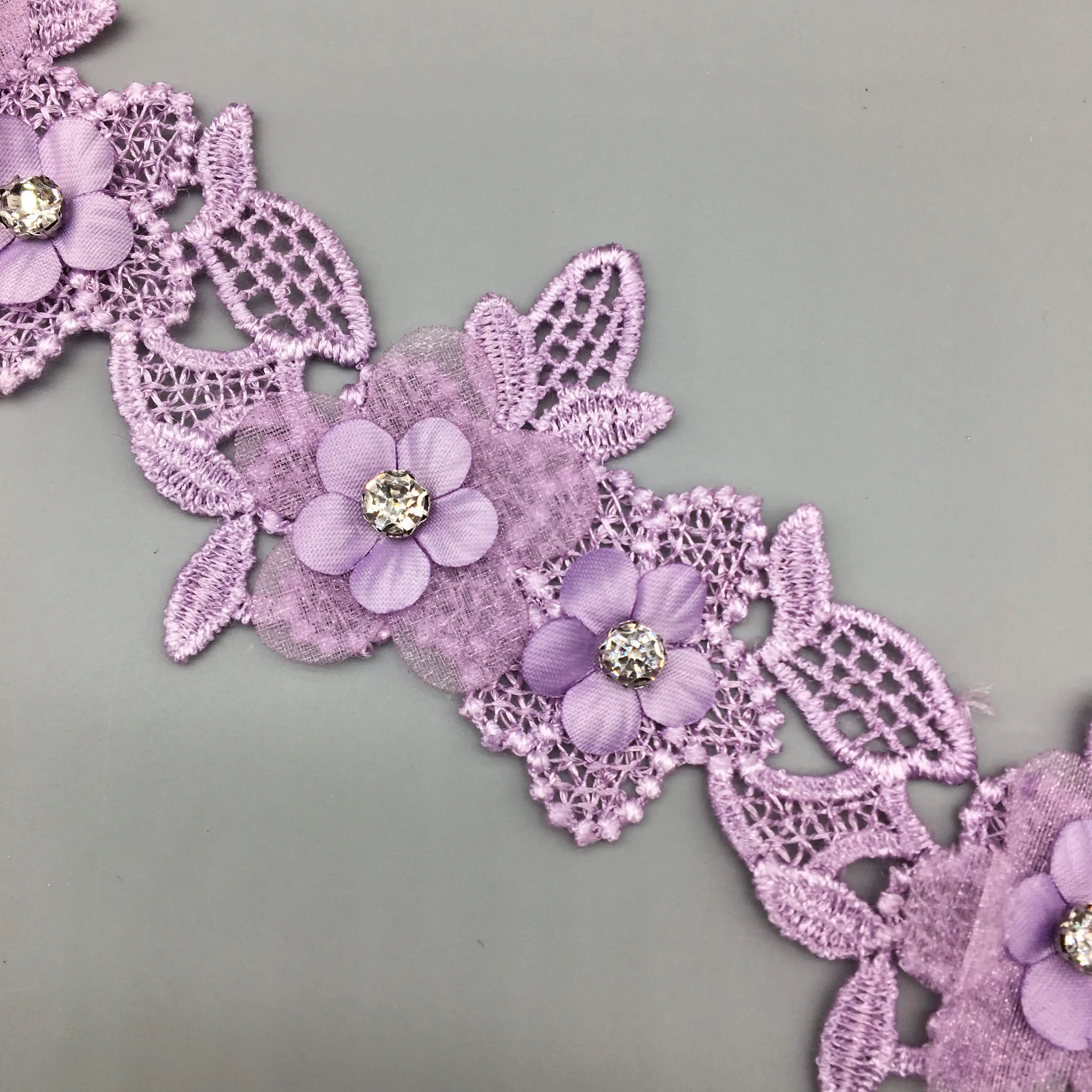 2 ярдов фиолетовые стразы Цветочная Сетка кружевная отделка Лента ткань вышитая