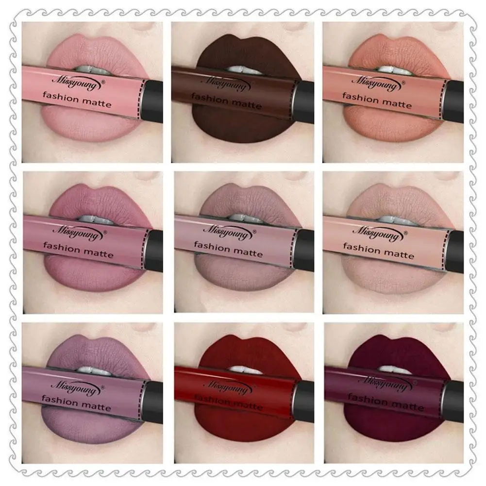 

Matte Velvet Liquid Black Lipstick Brown Easy To Color Lip Gloss Long Lasting Sexy Lip Makeup Cosmetic Maquiagem