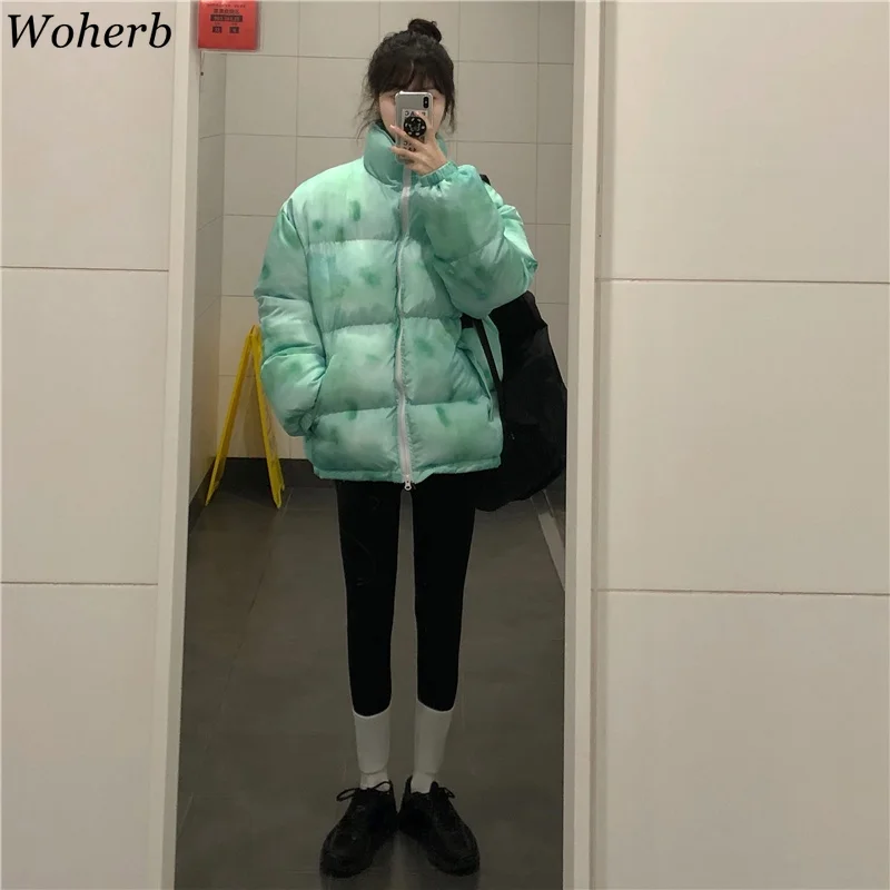 Парка Woherb с принтом тай-дай женская зимняя повседневная винтажная стеганая