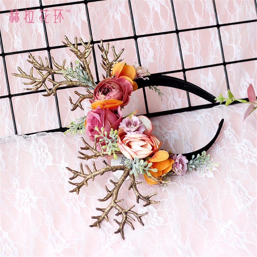 Деревенские оленьи рожки на ободке Косплей рога Рождество с рогами оленя повязка на голову рождественские аксессуары для волос для взрослых Рождественские сделки# p8