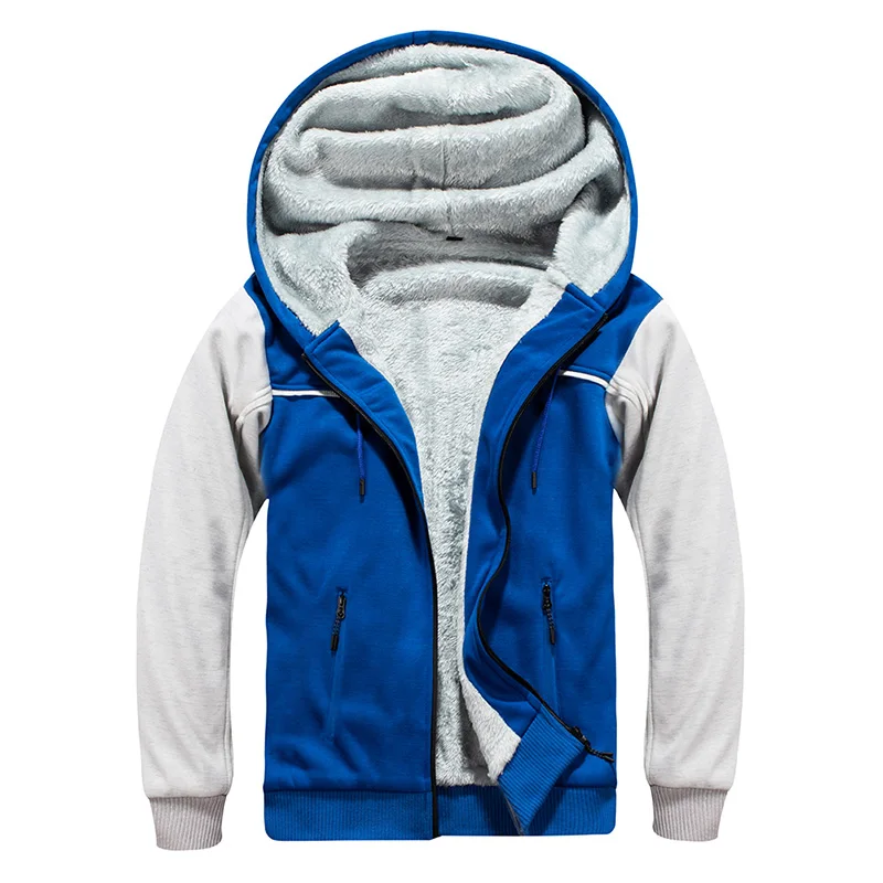 Брендовые мужские меховые толстовки с подкладкой из шерсти, теплые свитшоты, осенне-зимние флисовые пальто, спортивная одежда, мужская верхняя одежда с капюшоном, европейский размер - Цвет: Sky Blue-grey W18