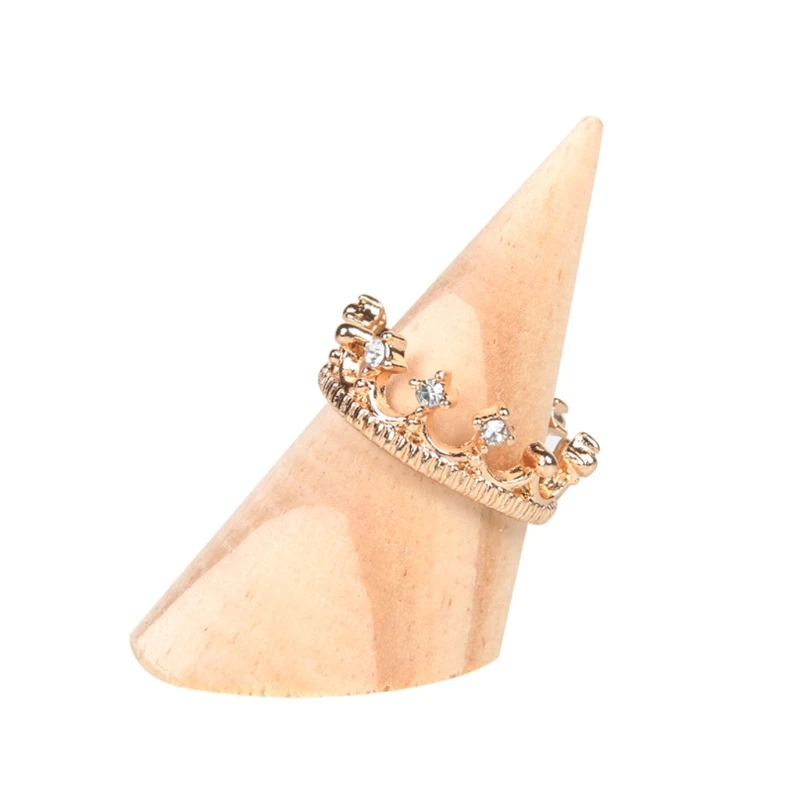 

652F Natural Unpainted Wooden Ring Jewelry Display Rack Stand Cone Shape Holder Organizer