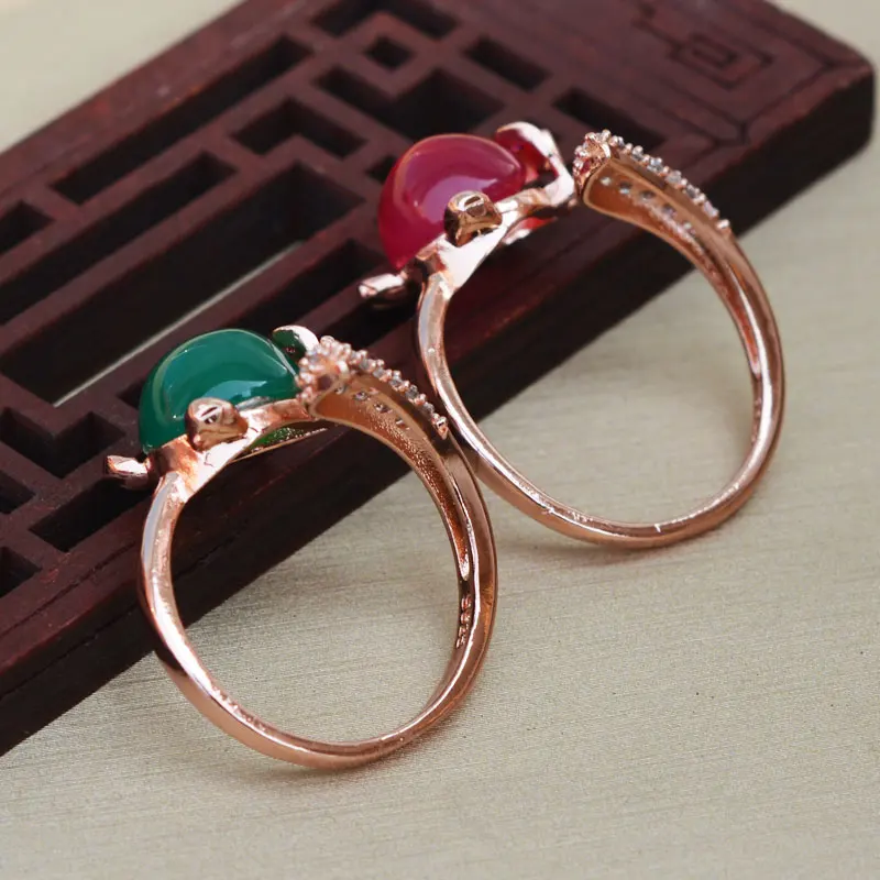 Women's Rings S925 Sliver Jade Stone Green Purple Red Fox Zircon Gold-plated Jewelry Gift for Female Fine | Украшения и