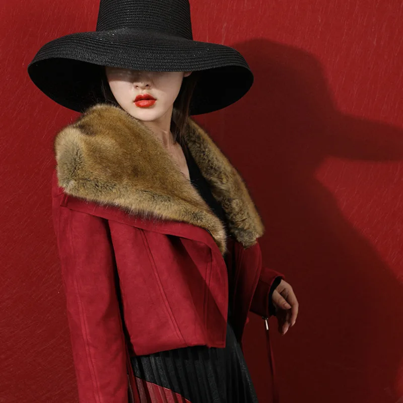 LANMREM 2020 шуба женская короткая Новинка модная мотоциклетная замша с большим