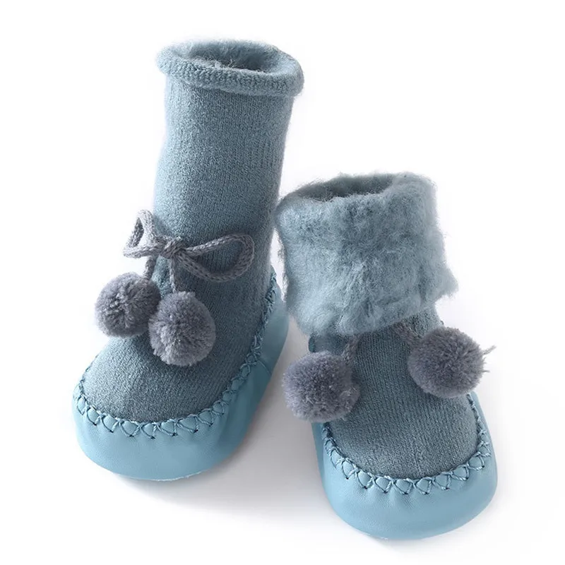 

Autumn Winter Baby Socks Shoes Newborn Children Floor Socks Anti Slip Soft Solid Thicken Warm Butterfly Knot Sock for 0-24M