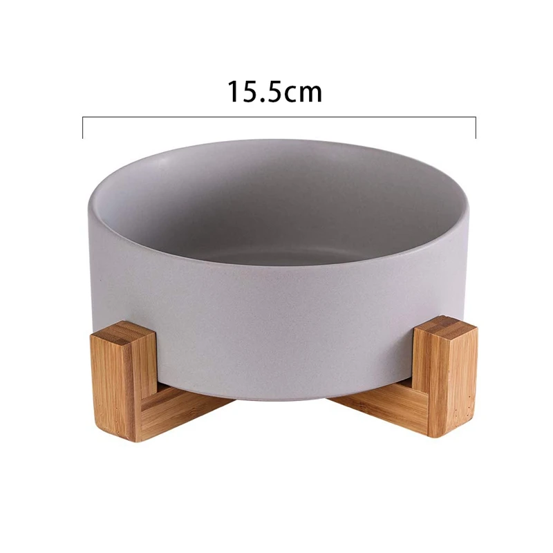 

Practical Cat Bowls, Kitten Bowl for Food and Water, Raised Ceramic Cat Food Bowl to Protect Pet' Spine, with Wood Stand