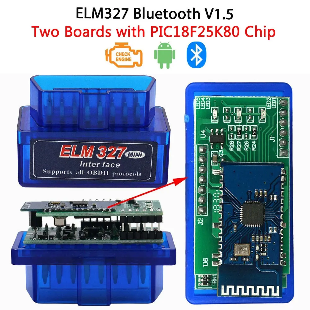 Автомобильный диагностический сканер ELM327 Bluetooth с двойной печатной платой V1.5