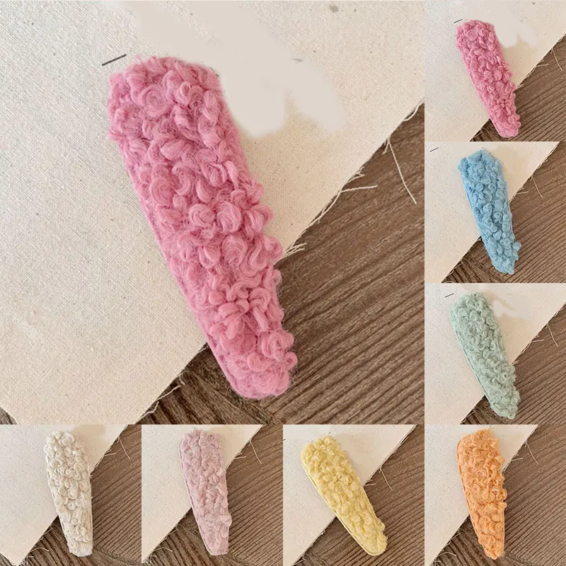 Красочные зажимы для волос женщин мех шерсть капля завиток пушистый плюш полые