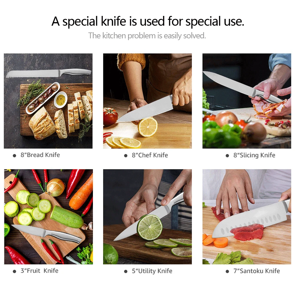 Набор кухонных ножей Santoku антипригарный японских из нержавеющей стали