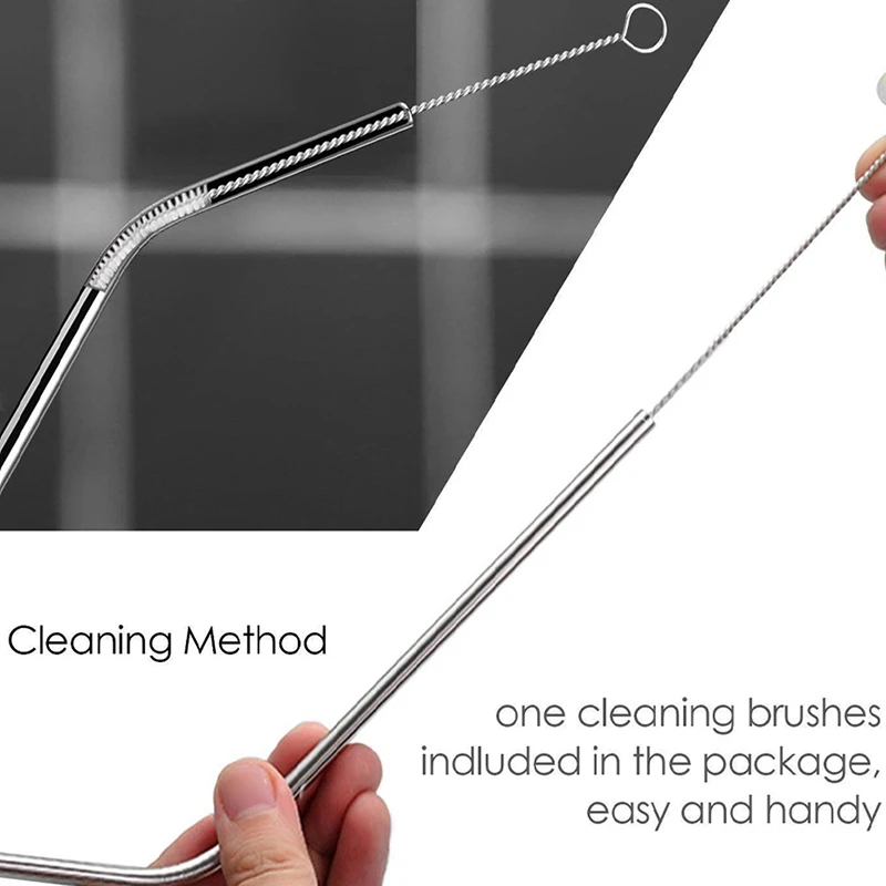 16 Pcs Straw Stainless Reusable Metal Drinking Straws Steel Sturdy Bent Straight with Cleaning Brush | Дом и сад