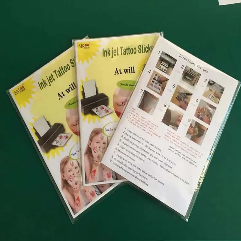 A4 Art Tattoos Paper DIY Waterproof Temporary Tattoo Skin Paper With Inkjet or Laser Printing Printers For Tatoo Men Children