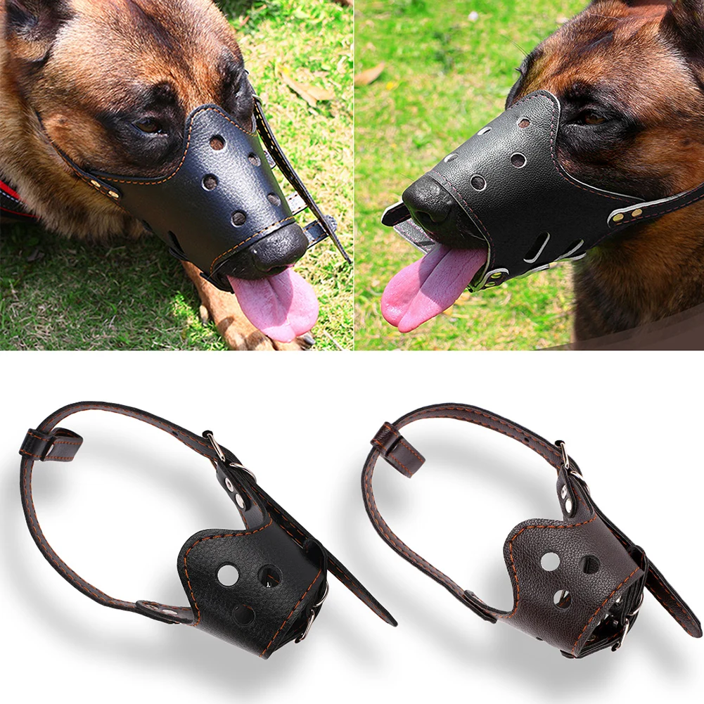 

Adjustable Breathable Mask PU Leather Pet Dog Muzzle Anti Bark Bite Chew Safety for Small Large Dogs Mouth Soft Muzzles Training