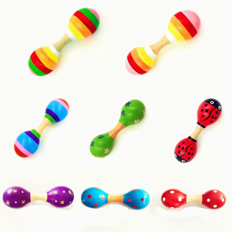 

1Pc Double Head Colorful Wooden Maracas Baby Child Musical Instrument Rattle Shaker For Party Toy Random Delivery