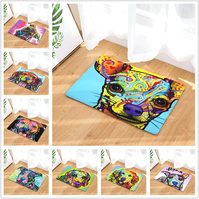 

Oil Painting Mats Dog Pattern Print Doormat for Bathroom Kitchen Entrance Rugs Home Decor Anti Slip Floor Carpet 40x60 50x80cm