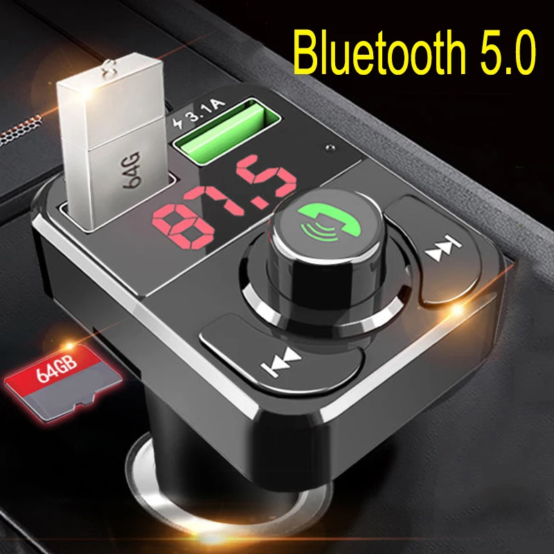 

JINSERTA Bluetooth 5.0 FM Transmitter Car Handsfree Calling Dual USB Charger Support U Disk/ TF Card Mp3 Music Player