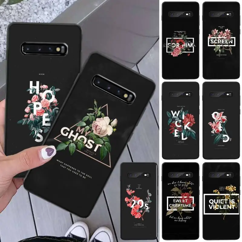 Чехол для мобильного телефона Text flower для Samsung S8 Plus S9 S10 plus S10E lite S10-5G S20 UITRA, цвет черный.