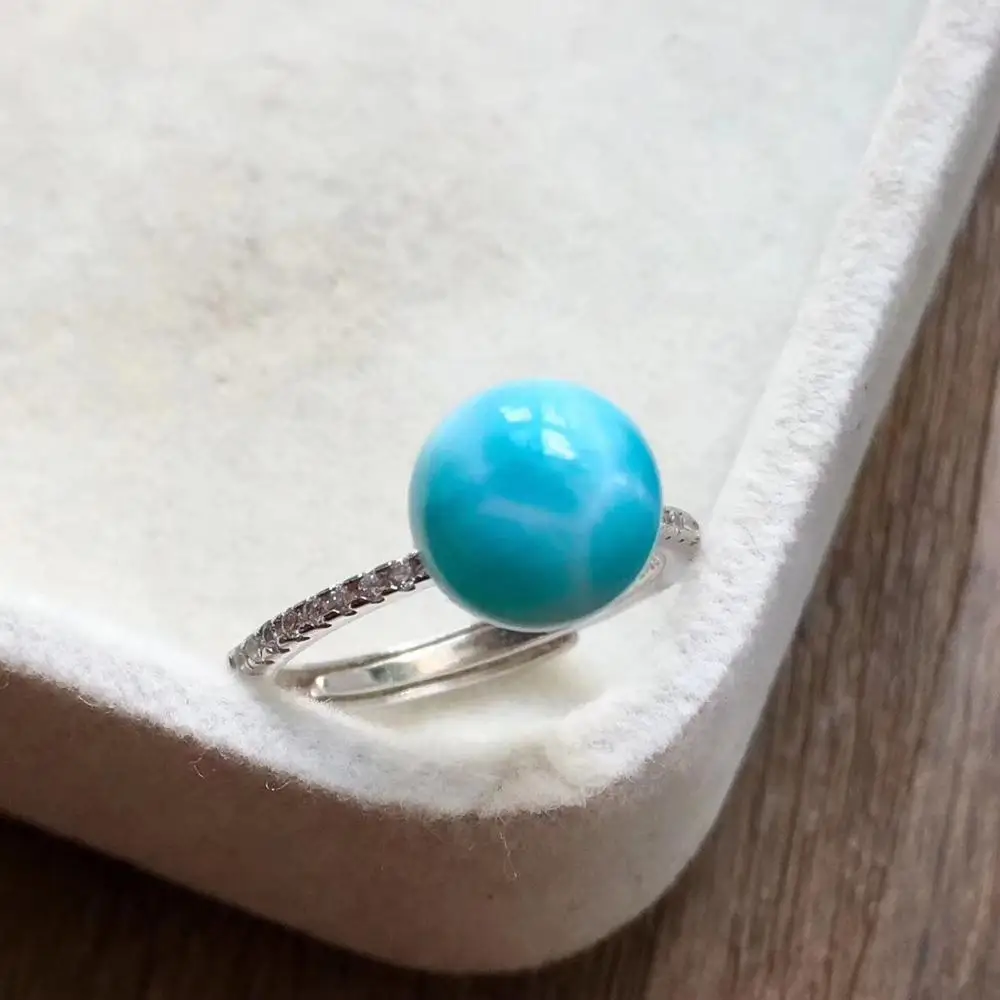 Натуральный Синий Larimar для женщин и мужчин регулируемое кольцо AAAAA серебро 925
