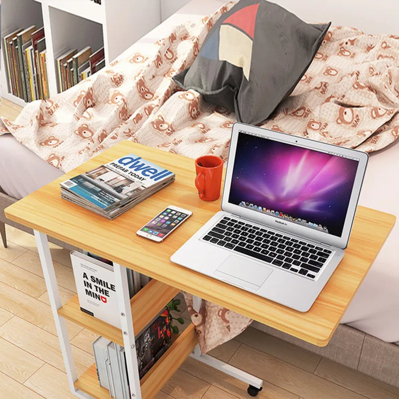 

Wooden movable bedside table laptop stand computer desk computer desk with wheels