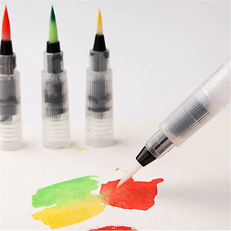 

6pcs/set Refillable Water Brush Ink Pen For Color Drawing Painting Illustration And Calligraphy School Stationery