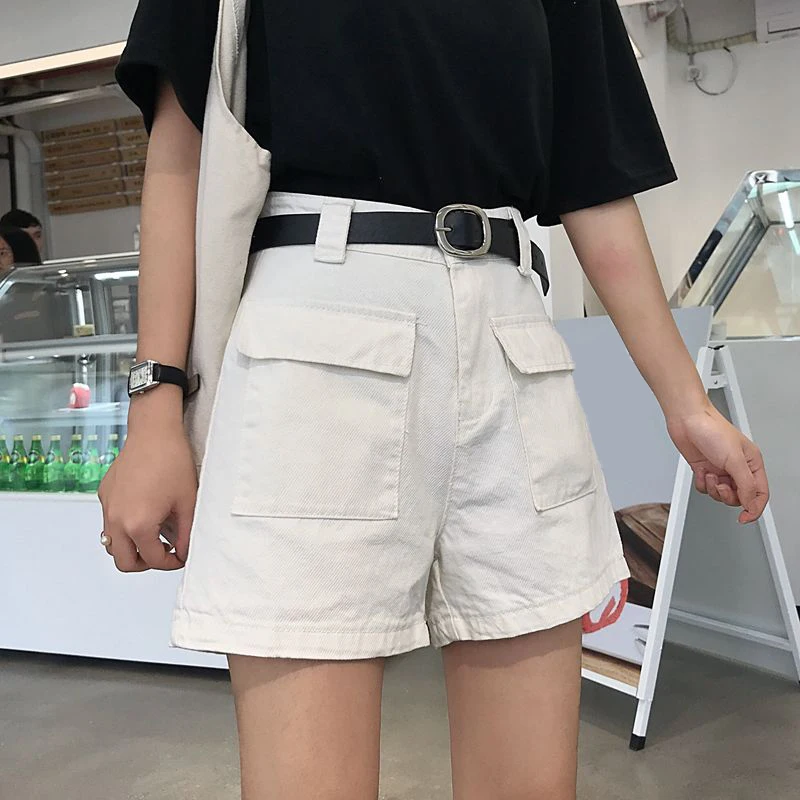 Летние корейские Для женщин Джинсовые шорты Повседневное милые однотонные