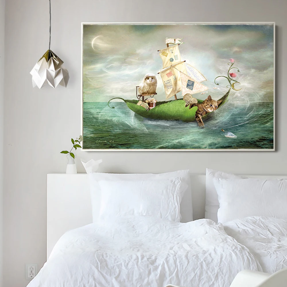 

В сказочном стиле для девочек ангелы и животных постер Холст Искусство Настенная живопись художественная декоративная картина для детской...