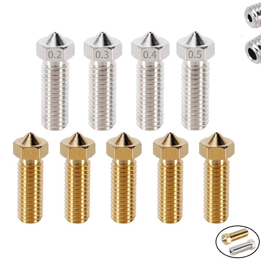 Volcano Nozzles Stainless Steel Brass M6 Thread Hotend Nozzle 0.2mm-1.2mm For 1.75mm 3mm Filament