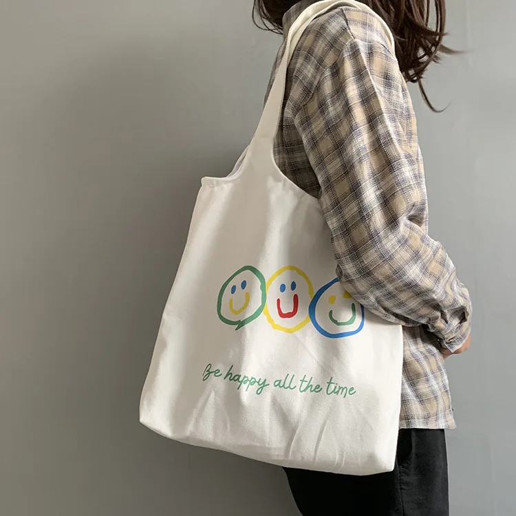 

Hot Selling Women Cotton Shopping Bag Canvas Tote Shoulder Bag Cloth Shopper Students Girl Big Capacity Beach Eco Folding Bag