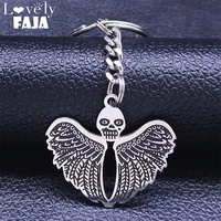 stainless steel gothic skull wings keyring for womenmen silver color keychain jewlery acero inoxidable joyeria mujer k7044s03