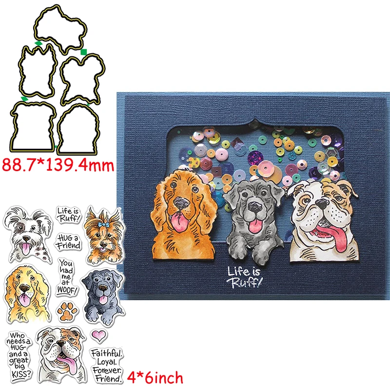 

Life Is Ruff! Die Cut+Clear Stamp Adorable Dogs&Phrases Dies Cuts And Stamps For Card Making 2020