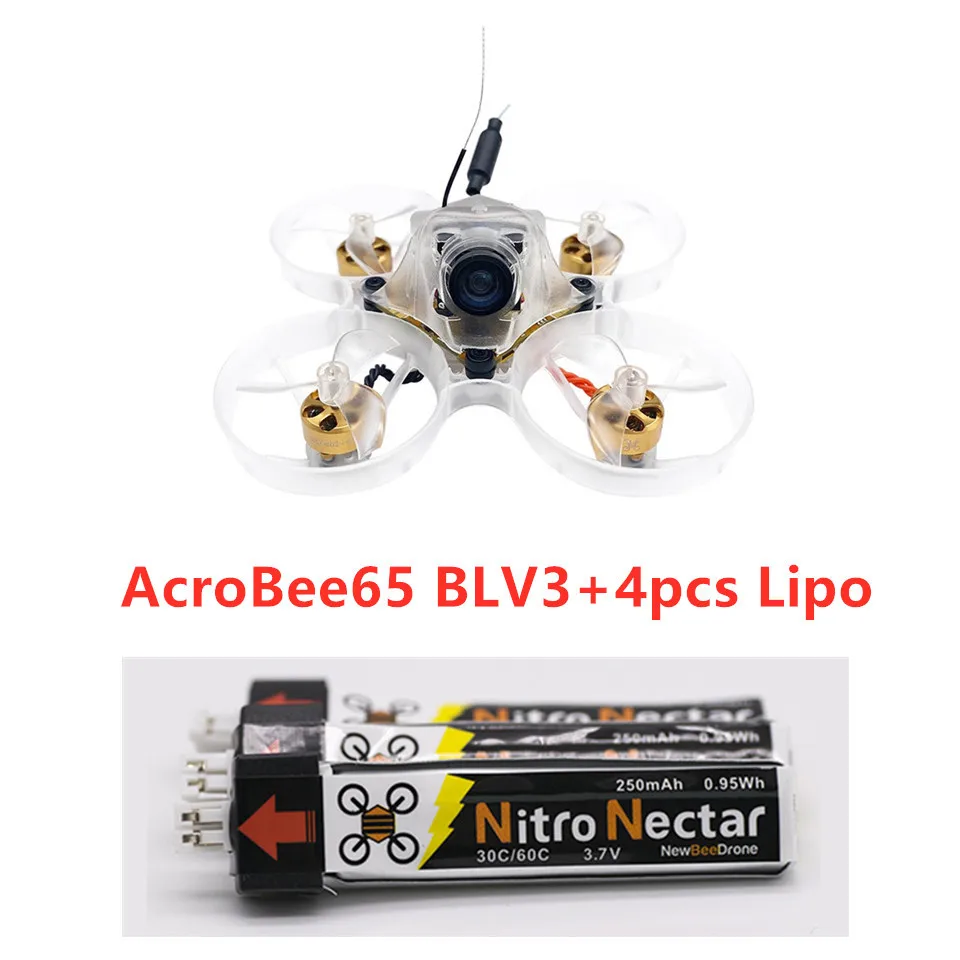 

NewBeeDrone AcroBee65 BLV3 BNF FPV Brushless Racing Drone 3.7V 250mah Lipo Frsky D8 D16 FUTABA RC Receiver BeeBrain V3 AIO FC