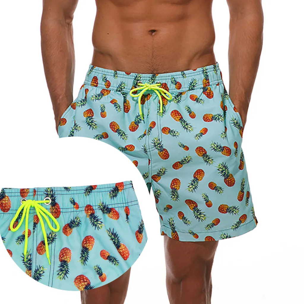 Быстросохнущие мужские шорты для плавания с принтом ананасов и карманами
