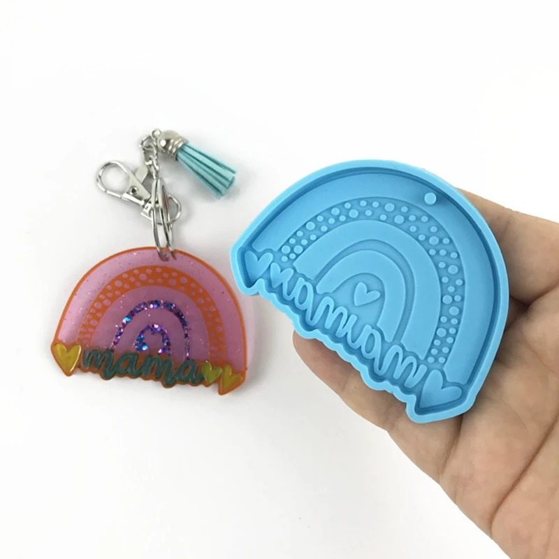 

Rainbow Mom Keychain Epoxy Resin Mold DIY Crafts Jewelry Necklace Casting Mold Hanging Pendant Silicone Mould