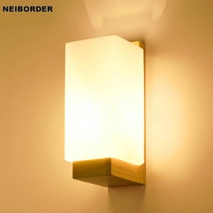 Image for Japanese Style Wooden Wall Lamp White Glass Lampsh 