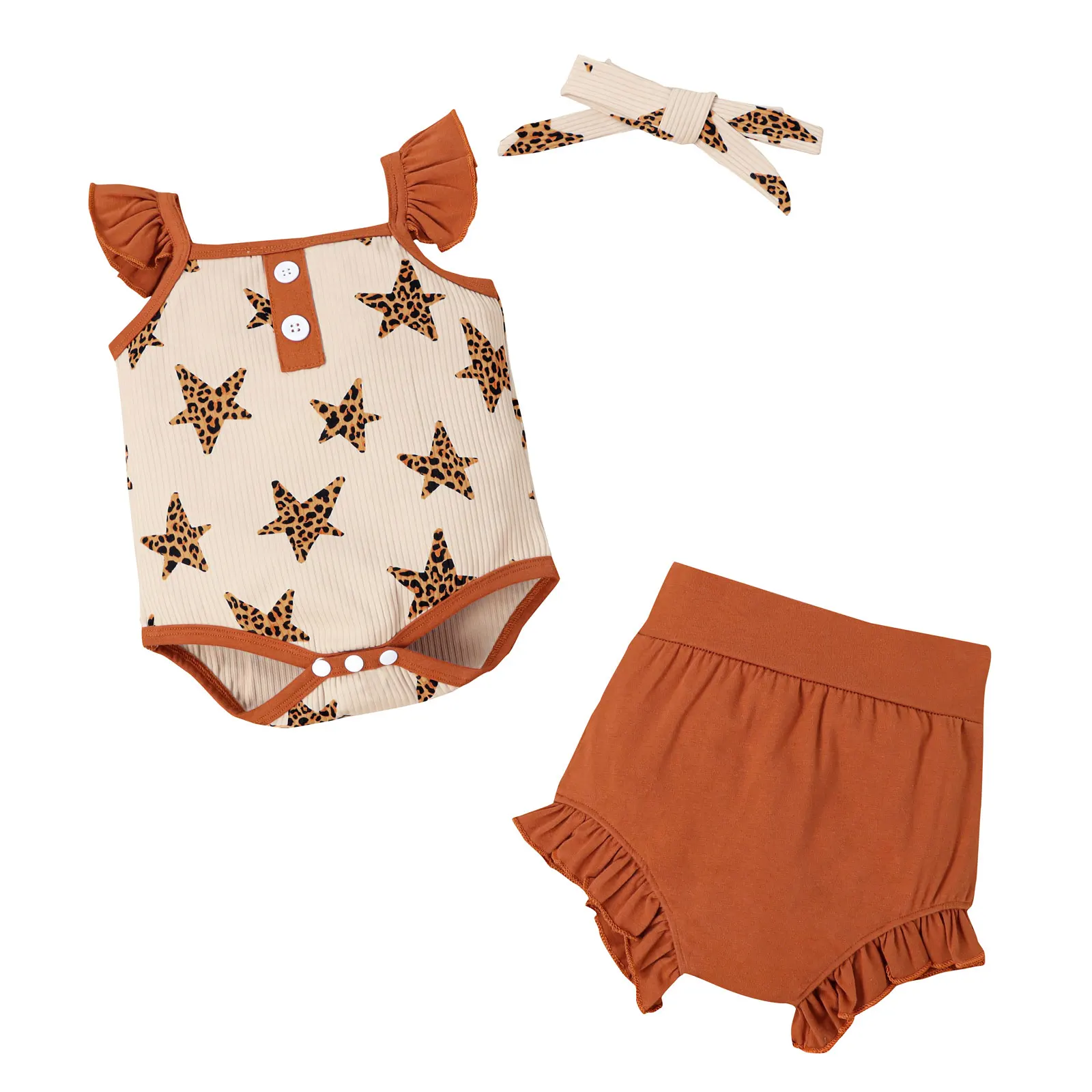 

Комбинезон для малышей без рукавов, повязка на голову с изображением пятиконечной звезды и оборками, летние комплекты детской одежды