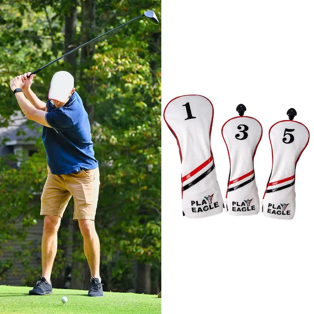 

3 Pieces PU Leather Embroidery Golf Wood Head Cover Golf Club PU Leather Headcovers Fit Driver Fairway Wood Hybrid