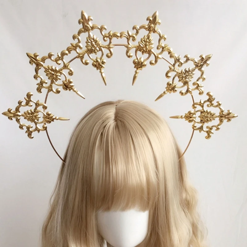 

LXAE Women's Gothic Lolita KC Gothic Halo Sun Godmother's Hairhoop Virgin Mary Goddess Headpiece Bride Hair Accessories
