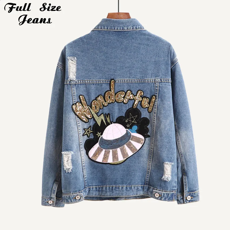Bf Harajuku свободная рваная джинсовая куртка 4Xl 3Xl женское джинсовое пальто с