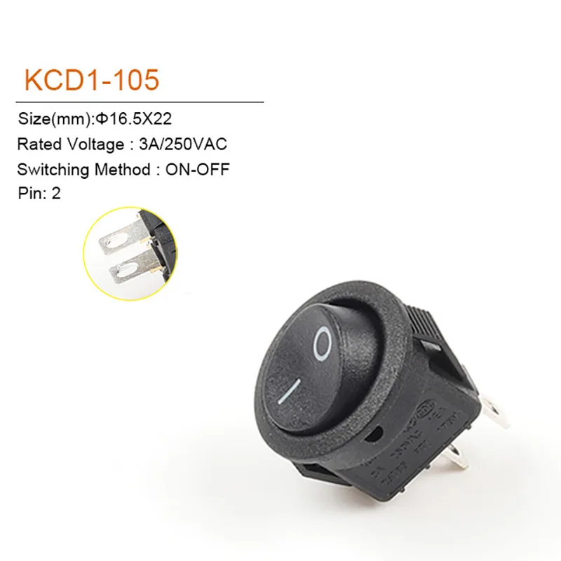 

Круглые кулисные переключатели KCD1-105 черные 2-контактные 3А/250В