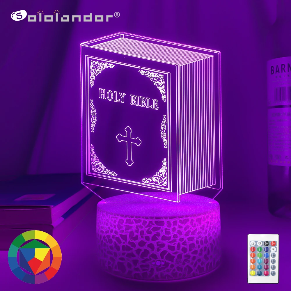 

3d Optical Acrylic Night Light Lamp Book Holy Bible for Bedroom Decor Unique Christian Gift Dropshipping Usb Battery Table Lamp