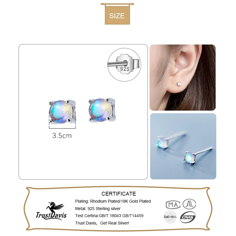 TrustDavis New 100% 925 Solid Real Sterling Silver Small Gradient Color Composition Glass Stud Earrings For Girls Gift DA48 | Украшения и