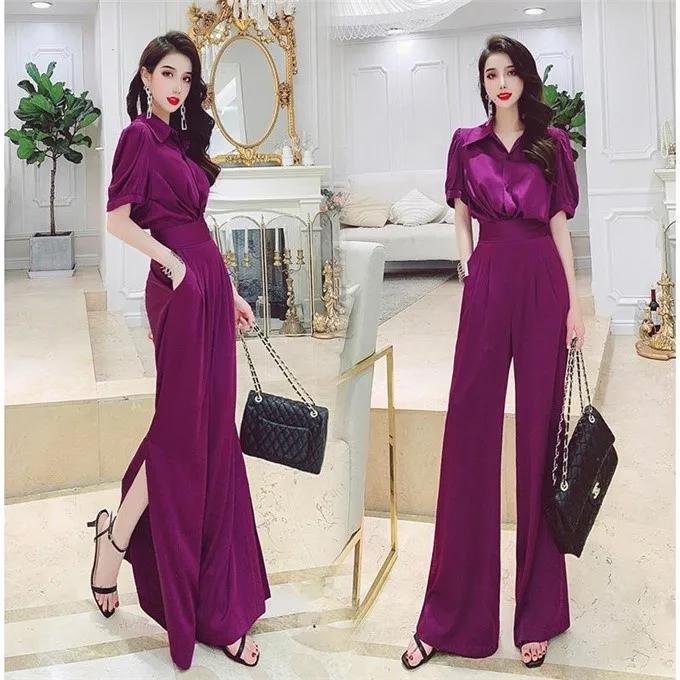 

Purple 2 Piece Office Set Women Two Piece Set Top And Pants Ensemble Pantalon Et Haut Femme Womens Matching Set Woman Suit