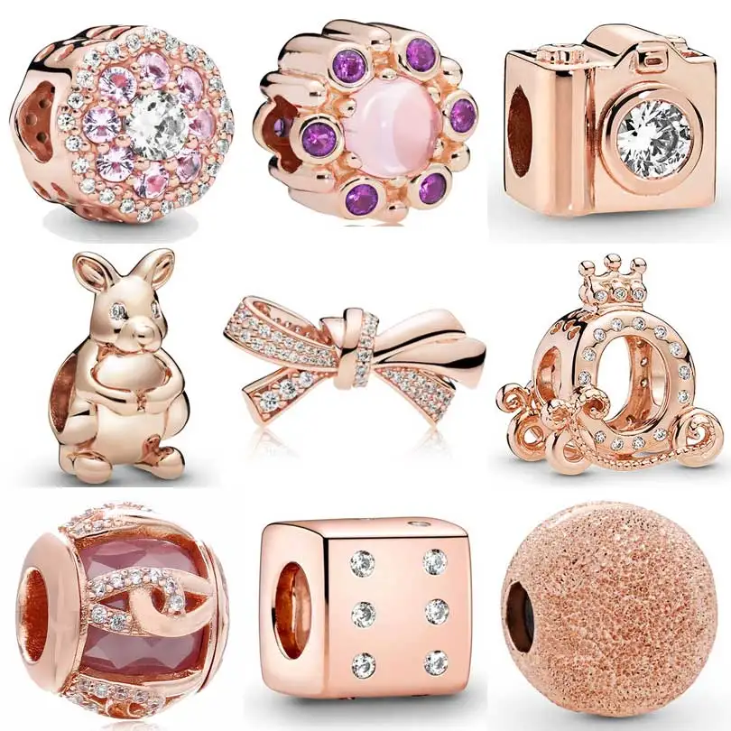 

Rose Flower Camera Crown Carriage Oversized Brilliant Bow Dice Beads Fit Europe Bracelet 925 Sterling Silver Charm Diy Jewelry