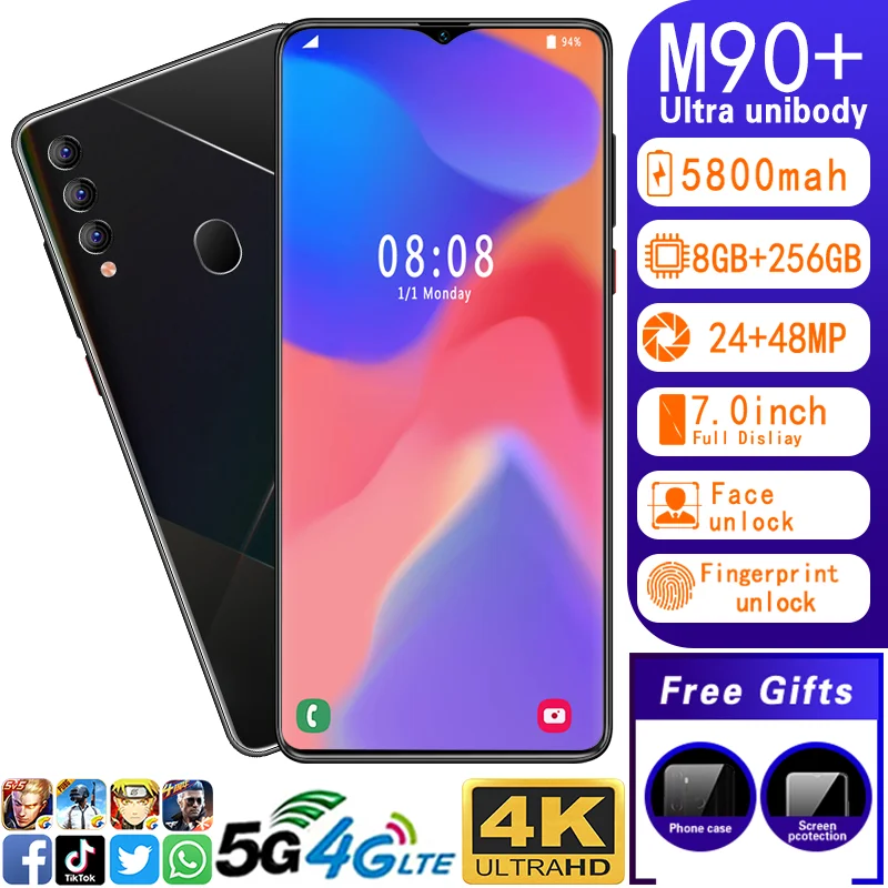 

Смартфон глобальная версия M90 +, полный экран 7,0 дюйма, десятиядерный, 5800 мач, 12 ГБ 512 ГБ, 4G LTE, 5G, сетевые смартфоны
