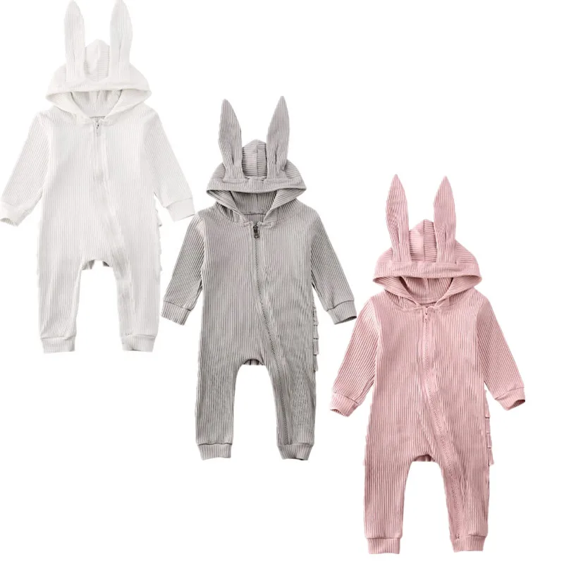 

Baby Cute Romper 2020 Kids Baby Girl Boy Long Sleeve Knitted Ruffle 3D Ear Romper Jumpsuit Overall Clothes 3 Color