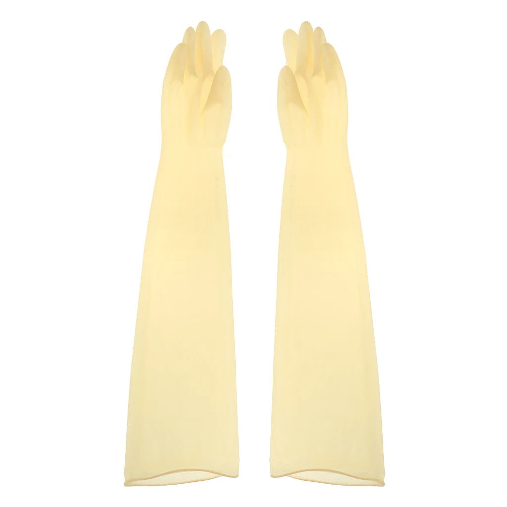 

1 Pair Of 75 Cm Light Yellow Industrial Antacid Alkaline Rubber Gloves